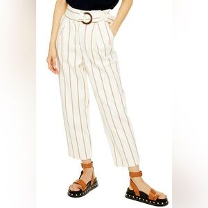 NWT Topshop Wilma Stripe Peg Trousers off white and tan belted